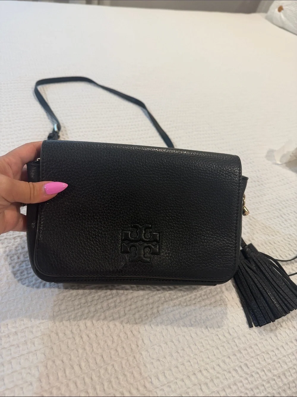 Tory Burch Black Leather Crossbody with Tassel Detail